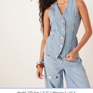 Mango Light Blue Denim Button-Front Vest